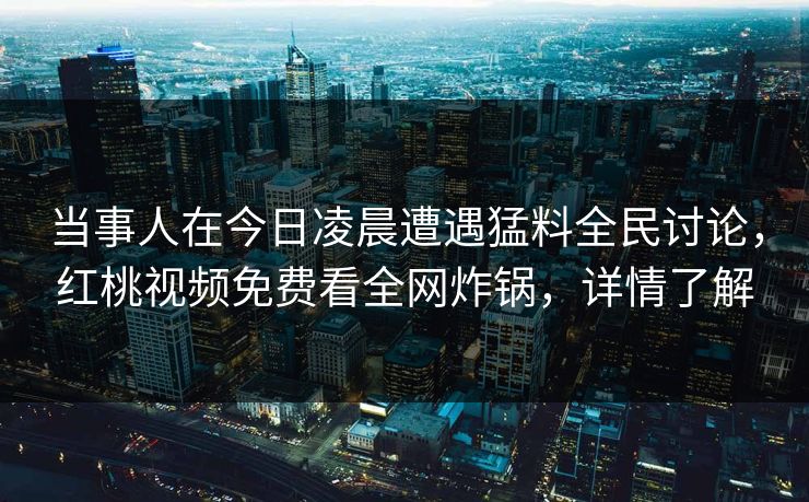 当事人在今日凌晨遭遇猛料全民讨论,红桃视频免费看全网炸锅,详情了解