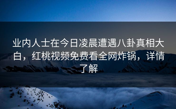 业内人士在今日凌晨遭遇八卦真相大白，红桃视频免费看全网炸锅，详情了解